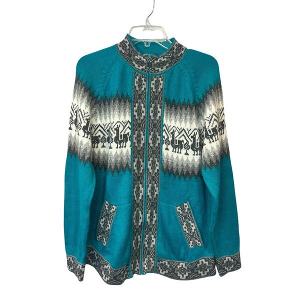 ecological arts Sweaters - ecological arts alpaca sweater teal gray full zip women's plus size